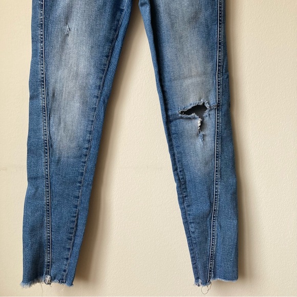 Zara Deconstructed Ripped Skinny Jeans Stretch Blue Women 4 High Waist Rise Raw - Picture 4 of 6